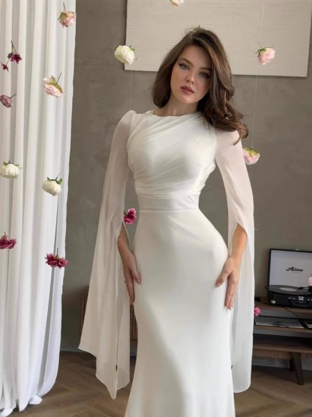 画像5: エレガントな袖フレアーデザイン　ロングドレス　キャバドレス (5)