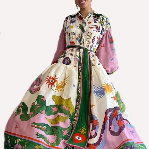 画像2: 派手柄デザイン　シャツワンピース【MARVELOUS　QUEEN】 (2)