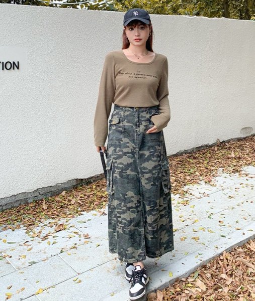 画像8: 目立ち度MAX！オシャレなデニム生地デザイン　大きなサイズ　迷彩柄ロングスカート【MARVELOUS　QUEEN】(納期2週間前後） (8)