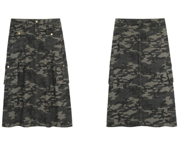 画像5: 目立ち度MAX！オシャレなデニム生地デザイン　大きなサイズ　迷彩柄ロングスカート【MARVELOUS　QUEEN】(納期2週間前後） (5)