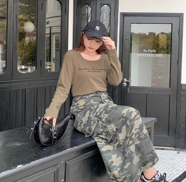 画像7: 目立ち度MAX！オシャレなデニム生地デザイン　大きなサイズ　迷彩柄ロングスカート【MARVELOUS　QUEEN】(納期2週間前後） (7)