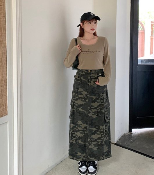 画像3: 目立ち度MAX！オシャレなデニム生地デザイン　大きなサイズ　迷彩柄ロングスカート【MARVELOUS　QUEEN】(納期2週間前後） (3)