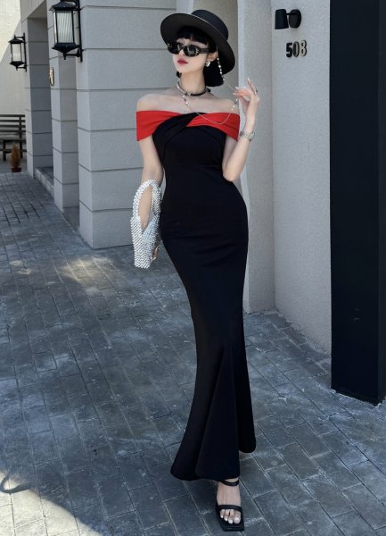 画像9: セクシーな肩魅せスタイルデザイン　ロングドレス　キャバドレス (9)