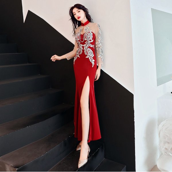 画像7: エレガントな胸元刺繍レースデザイン　ロングドレス　キャバドレス (7)