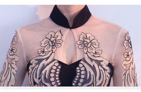 画像2: エレガントな胸元刺繍レースデザイン　ロングドレス　キャバドレス (2)