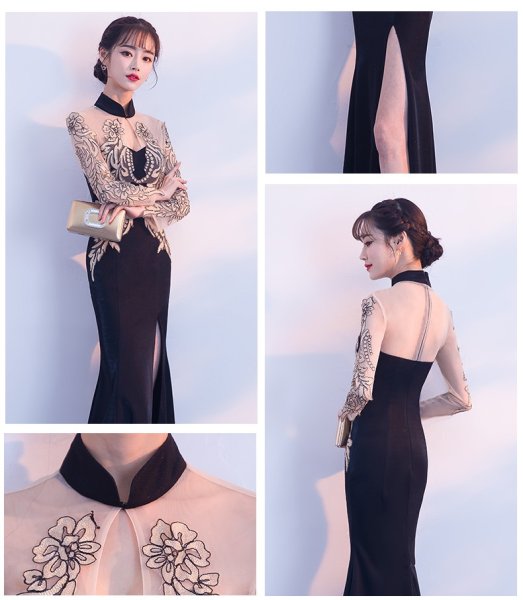 画像4: エレガントな胸元刺繍レースデザイン　ロングドレス　キャバドレス (4)