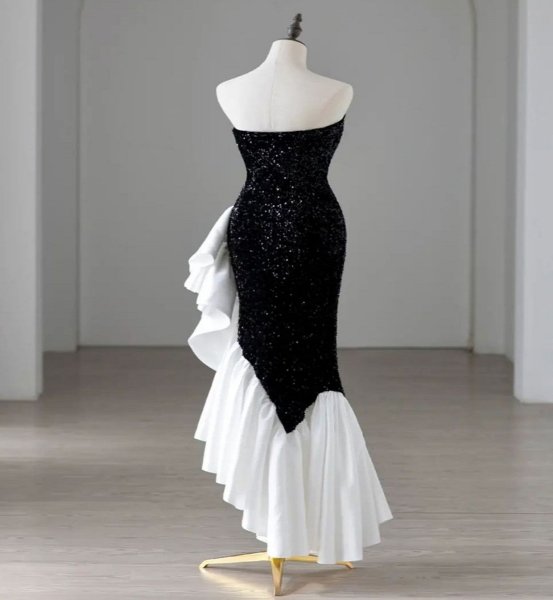 画像4: エレガントでゴージャスな斜めフリルデザイン　ストレッチタイトミニドレス　キャバドレス　キャバワンピ (4)