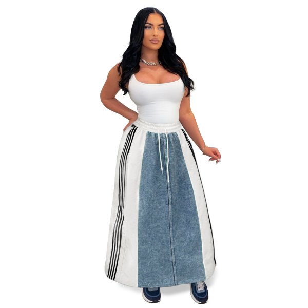 画像6: 目立ち度MAX！オシャレなデニム生地切替デザイン　ロングスカート【MARVELOUS　QUEEN】 (6)