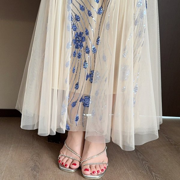 画像7: エレガントなスパンコール装飾メッシュデザイン　ロングドレス　キャバドレス (7)