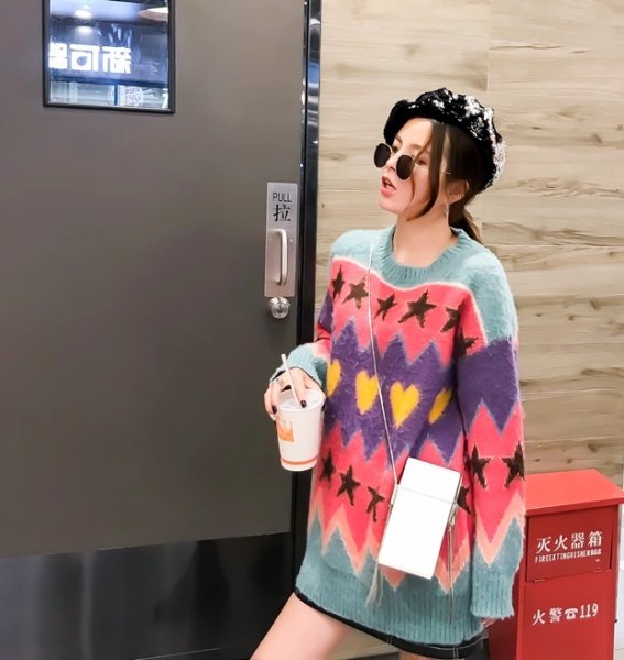 画像3: 個性派ファッション！派手柄デザイン　ニット生地　長袖　トップス【MARVELOUS　QUEEN】 (3)