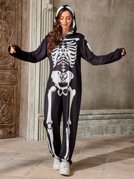 画像8: 個性派スタイル 　骸骨プリントデザイン　オールインワン　スカル　ドクロ【MARVELOUS　QUEEN】 (8)