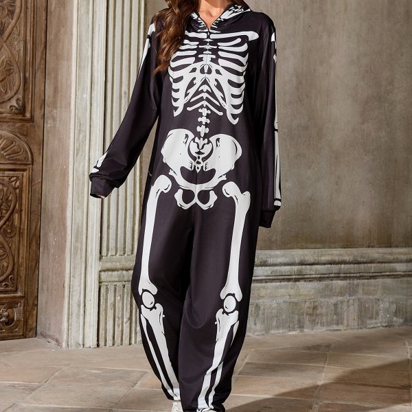 画像2: 個性派スタイル 　骸骨プリントデザイン　オールインワン　スカル　ドクロ【MARVELOUS　QUEEN】 (2)