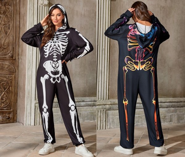 画像1: 個性派スタイル 　骸骨プリントデザイン　オールインワン　スカル　ドクロ【MARVELOUS　QUEEN】 (1)