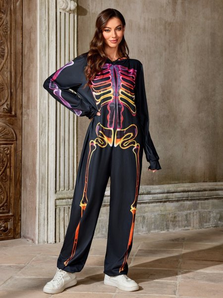 画像4: 個性派スタイル 　骸骨プリントデザイン　オールインワン　スカル　ドクロ【MARVELOUS　QUEEN】 (4)