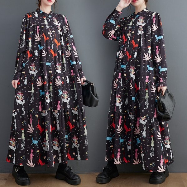画像1: 個性派スタイル 　オシャレな派手柄　長袖ワンピース【MARVELOUS　QUEEN】 (1)
