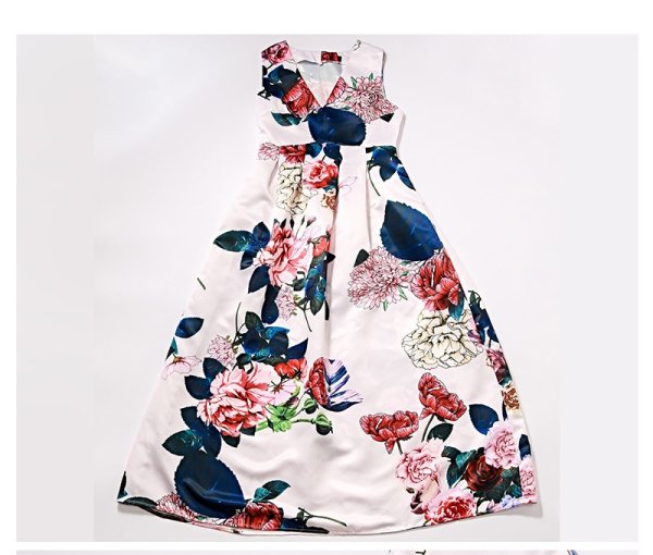 画像6: エレガントなフラワー柄プリントデザインAライン　ロングドレス (6)