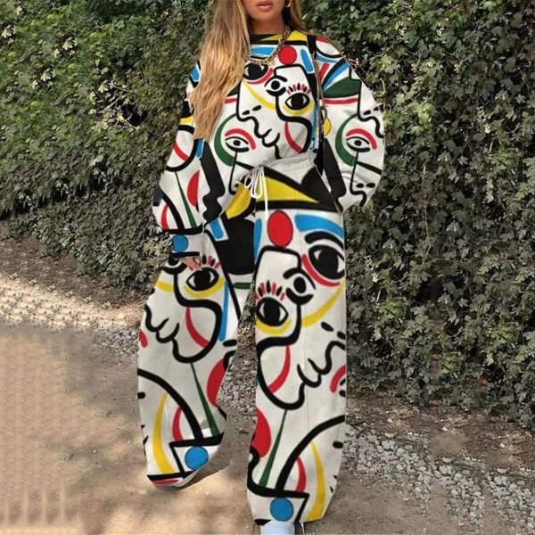 画像1: トップス＆パンツセット　派手柄デザイン　2ピースセット　セットアップ (1)