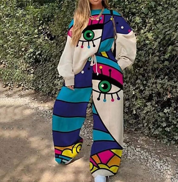 画像1: トップス＆パンツセット　派手柄デザイン　2ピースセット　セットアップ (1)