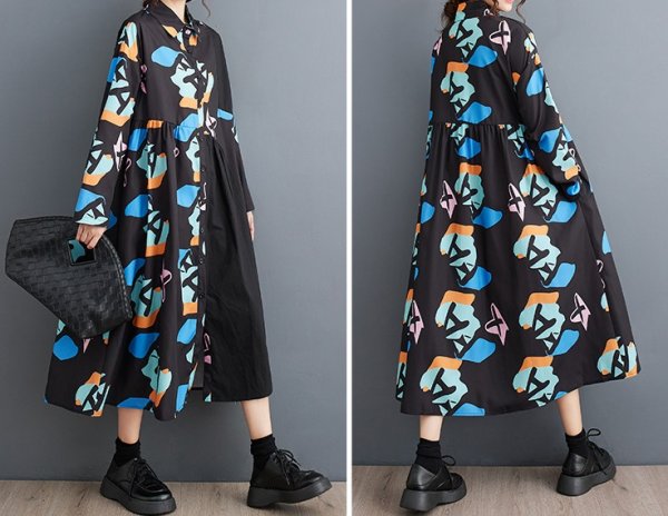 画像8: 個性派スタイル 　オシャレな派手柄　長袖ワンピース【MARVELOUS　QUEEN】 (8)