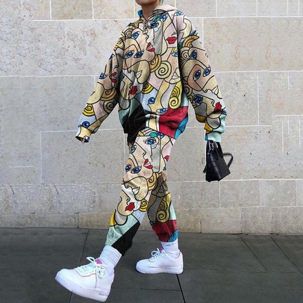 画像1: トップス＆パンツセット　派手柄デザイン　2ピースセット　セットアップ (1)