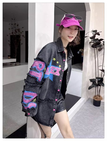 画像8: 目立ち個性派デザイン デニム生地アウター　ジャケット　Ｇジャン【MARVELOUS　QUEEN】 (8)