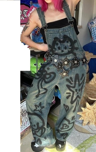 画像2: 個性派スタイル　デニム生地ゆったりデザイン　サロペット　オールインワン　ワンピース【MARVELOUS　QUEEN】 (2)