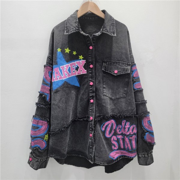 画像6: 目立ち個性派デザイン デニム生地アウター　ジャケット　Ｇジャン【MARVELOUS　QUEEN】 (6)