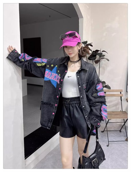 画像10: 目立ち個性派デザイン デニム生地アウター　ジャケット　Ｇジャン【MARVELOUS　QUEEN】 (10)