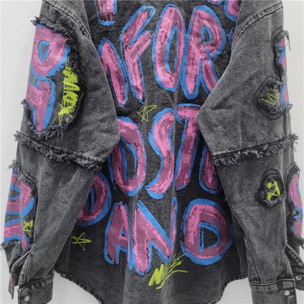 画像4: 目立ち個性派デザイン デニム生地アウター　ジャケット　Ｇジャン【MARVELOUS　QUEEN】 (4)