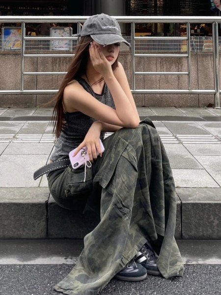 画像7: 目立ち度MAX！オシャレなデニム生地デザイン　大きなサイズ　迷彩柄ロングスカート【MARVELOUS　QUEEN】(納期2週間前後） (7)