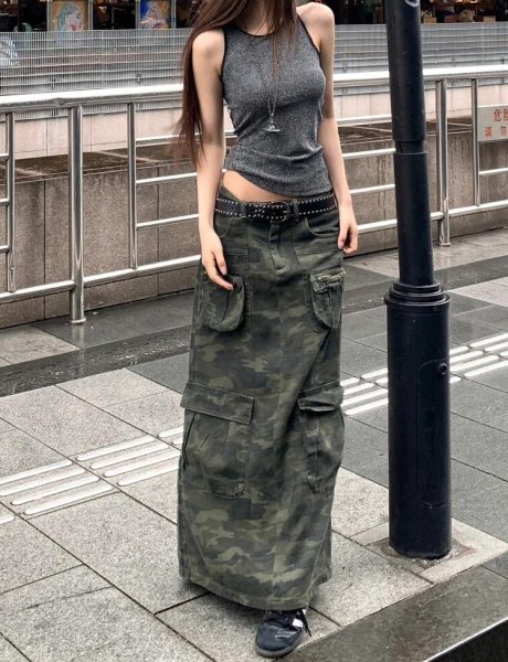 画像3: 目立ち度MAX！オシャレなデニム生地デザイン　大きなサイズ　迷彩柄ロングスカート【MARVELOUS　QUEEN】(納期2週間前後） (3)