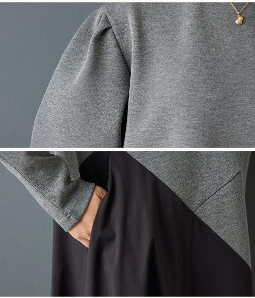 画像6: 個性派スタイル 　オシャレなバイカラー配色デザイン　長袖ワンピース【MARVELOUS　QUEEN】 (6)