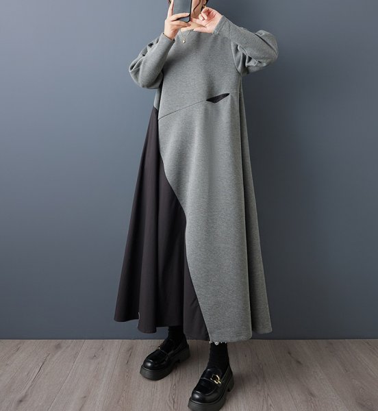 画像2: 個性派スタイル 　オシャレなバイカラー配色デザイン　長袖ワンピース【MARVELOUS　QUEEN】 (2)