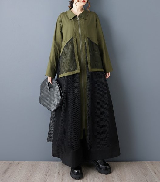 画像4: 個性派スタイル 　オシャレな脚部メッシュレースデザイン　チュニックシャツ長袖ワンピース【MARVELOUS　QUEEN】 (4)