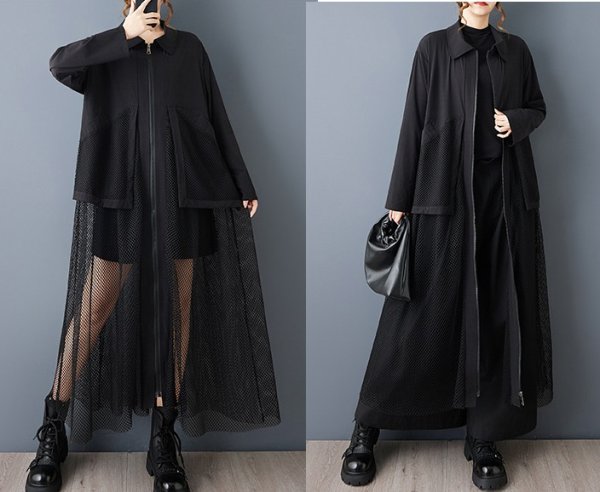 画像8: 個性派スタイル 　オシャレな脚部メッシュレースデザイン　チュニックシャツ長袖ワンピース【MARVELOUS　QUEEN】 (8)