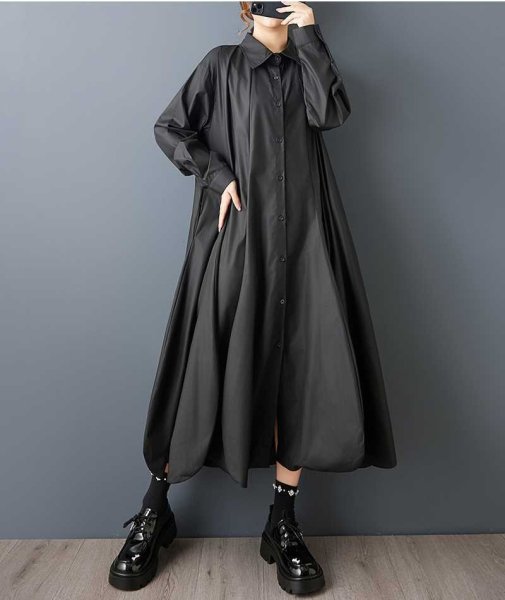 画像5: 個性派スタイル 　オシャレな脚部メッシュレースデザイン　チュニックシャツ長袖ワンピース【MARVELOUS　QUEEN】 (5)