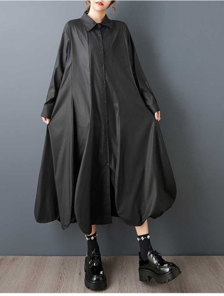 画像6: 個性派スタイル 　オシャレな脚部メッシュレースデザイン　チュニックシャツ長袖ワンピース【MARVELOUS　QUEEN】 (6)