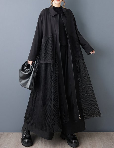 画像6: 個性派スタイル 　オシャレな脚部メッシュレースデザイン　チュニックシャツ長袖ワンピース【MARVELOUS　QUEEN】 (6)