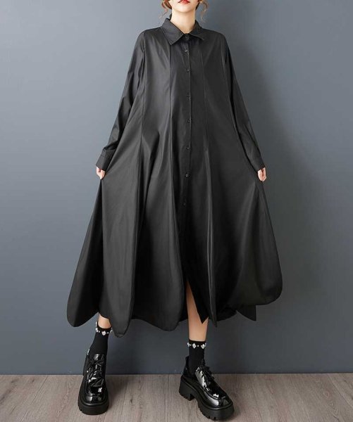 画像8: 個性派スタイル 　オシャレな脚部メッシュレースデザイン　チュニックシャツ長袖ワンピース【MARVELOUS　QUEEN】 (8)