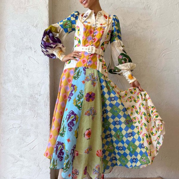 画像1: 派手柄デザイン　シャツワンピース【MARVELOUS　QUEEN】 (1)