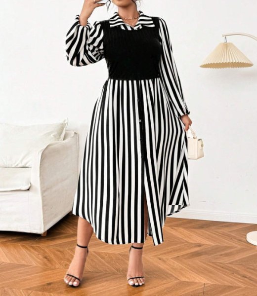 画像2: 個性派スタイル 　オシャレなストライプ柄デザイン　シャツワンピース【MARVELOUS　QUEEN】 (2)