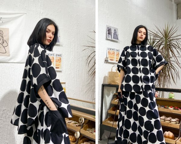 画像3: オシャレな袖デザイン　大きなドット柄　半袖シャツトップス　【MARVELOUS　QUEEN】 (3)