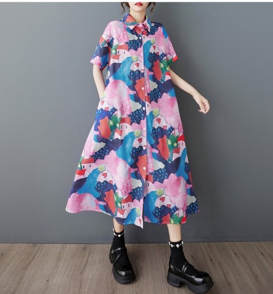 画像2: 個性派スタイル 　オシャレな派手柄　シャツワンピース【MARVELOUS　QUEEN】 (2)