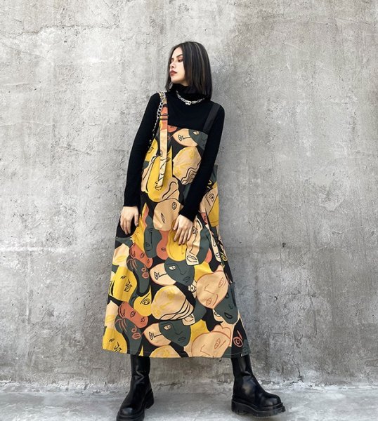 画像9: 個性派スタイル 　オシャレな派手柄デザイン　サロペットワンピース【MARVELOUS　QUEEN】 (9)