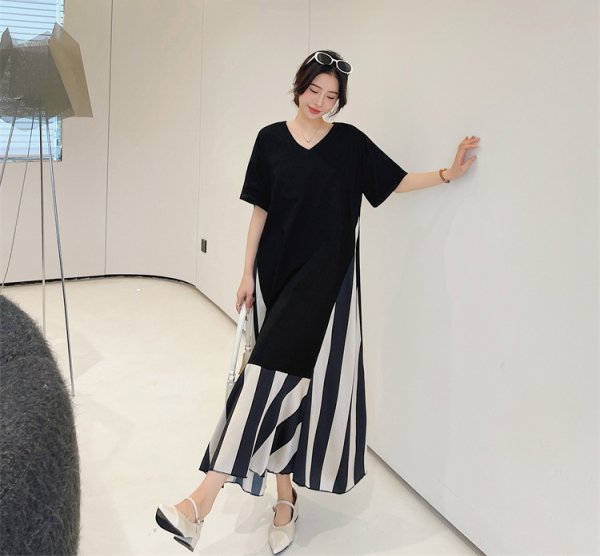 画像7: 個性派スタイル 　オシャレな裾ボーダー柄デザイン　半袖シャツワンピース【MARVELOUS　QUEEN】 (7)