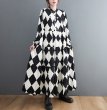 画像4: 個性派スタイル 　オシャレなモノトーンダイヤ柄デザイン　長袖ワンピース【MARVELOUS　QUEEN】 (4)